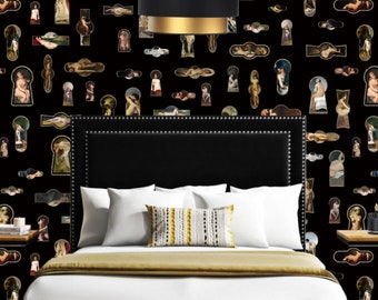 Through The Keyhole Wallpaper Mural, Vintage Nudes, Oil Painting, Erotic, Peel & Stick