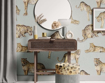 Leopard Print Wallpaper Mural, Peel & Stick and Traditional Wallpaper, Animal Print Wallpaper, Custom Size Bedroom Mural, Cat Wallpaper