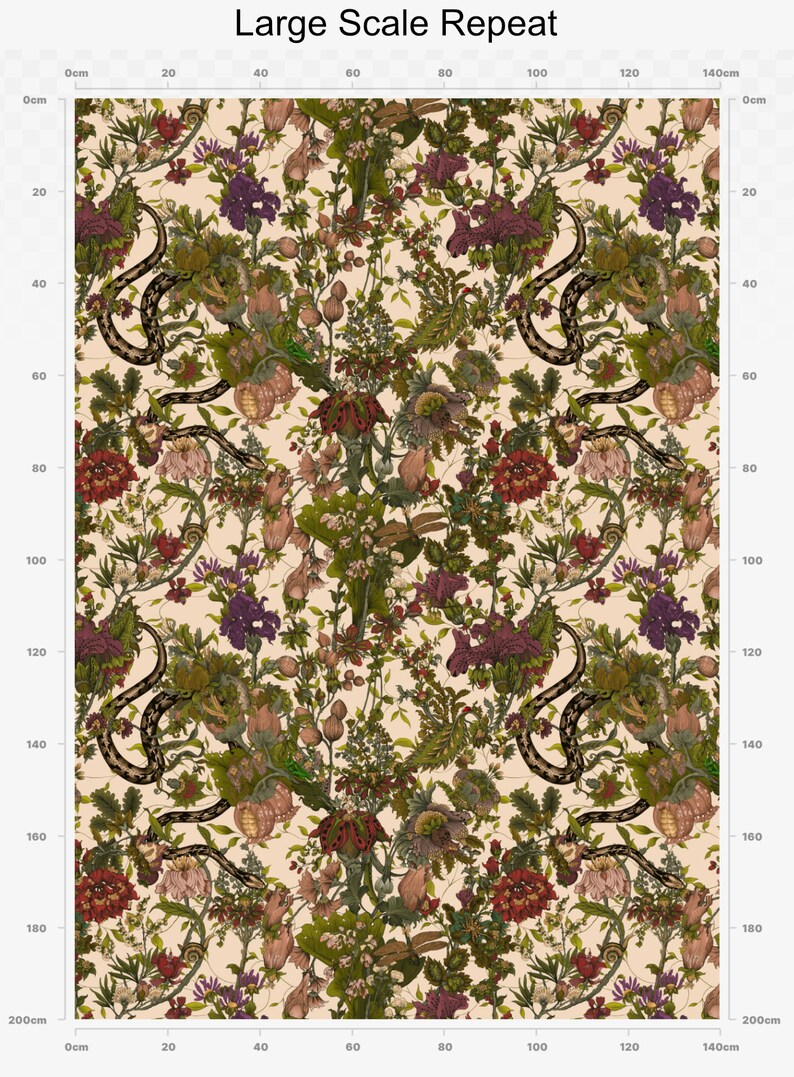 Elysian Botanical Fabric, Designer Fabric, Velvet Fabric | Material, Organic | Waterproof Canvas Fabric, Floral | Snake | Moth Fabric zdjęcie 10