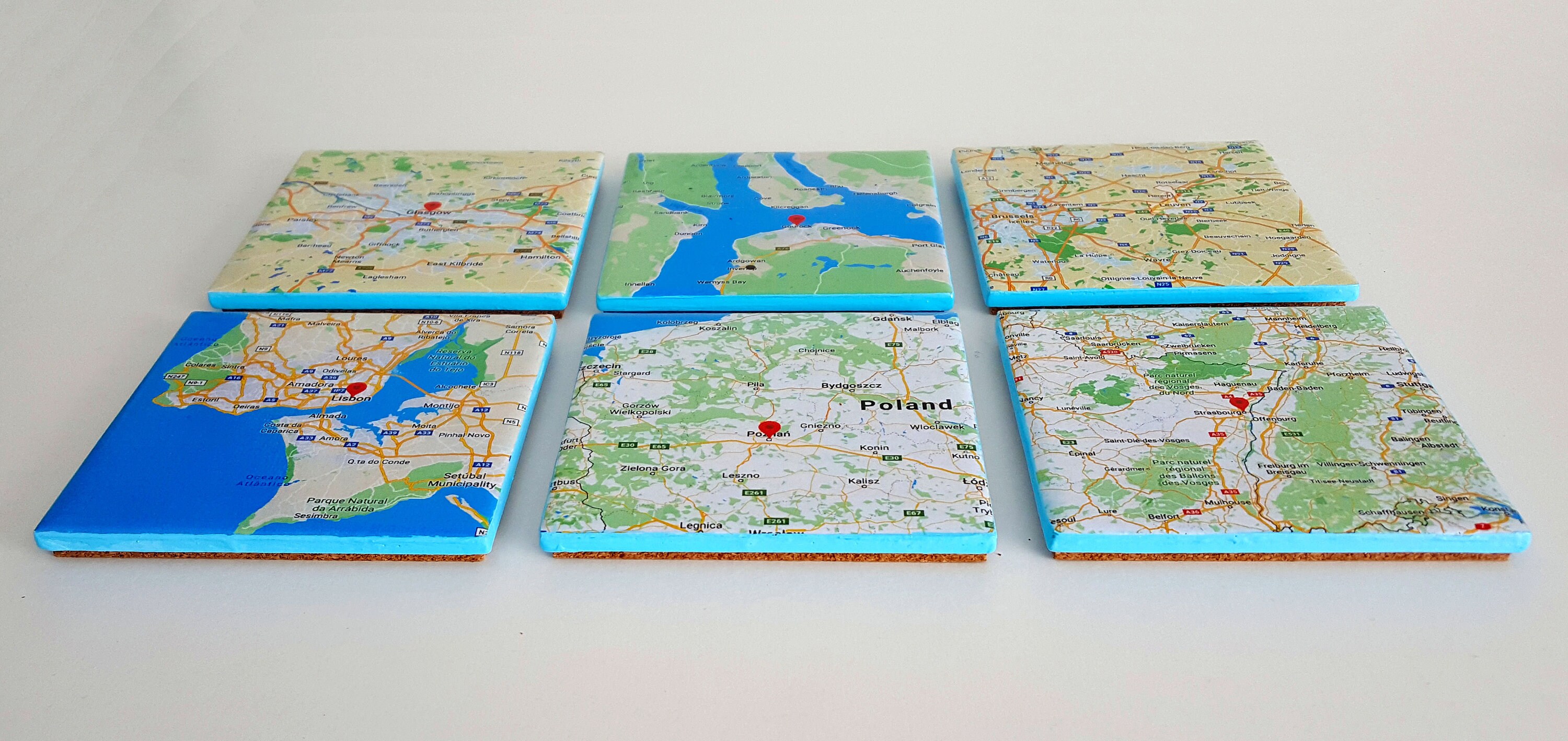 Custom Map Ceramic Coasters Personalized Map Coasters Tile Etsy