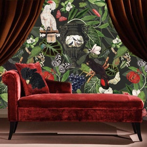 Le Jardin Exotique Wallpaper, Custom Size Mural, Bird Mural, Topical Mural, Exotic Wallpaper, Peel & Stick Wallpaper, Sustainable Design