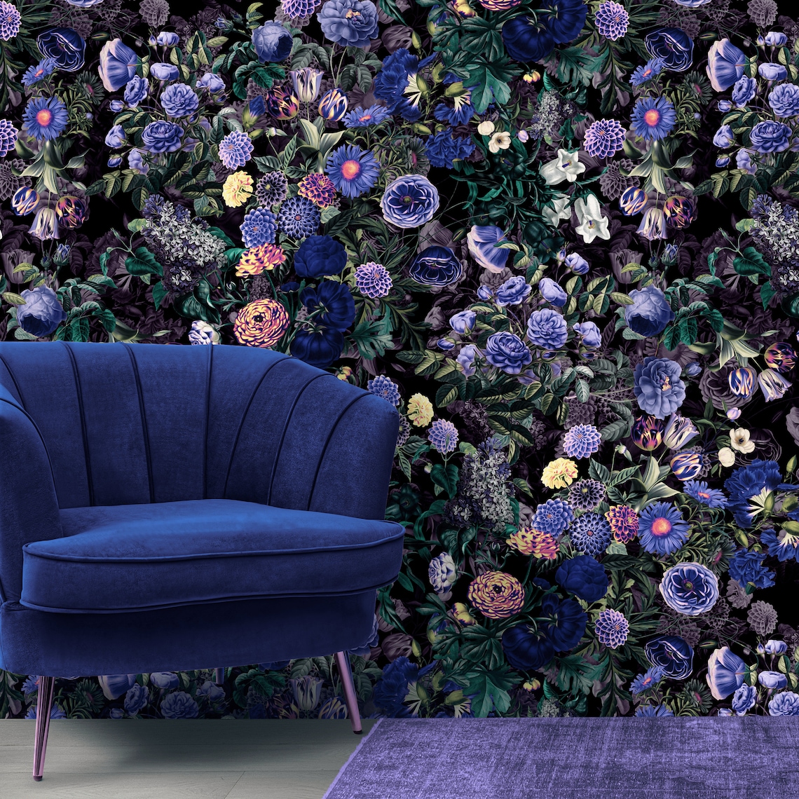 Purple Haze Wallpaper, Purple Floral Mural, Vintage Floral Wallpaper ... — free download