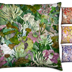 Sardinian Garden Cushion, Floral Pillow, Passionflower Cushion, Hydrangea Cushion, Organic Cotton Cushion, Wisteria Cushion, Suede Pillow