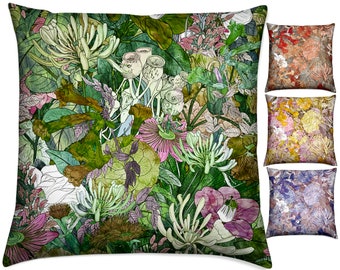 Sardinian Garden Cushion, Floral Pillow, Passionflower Cushion, Hydrangea Cushion, Organic Cotton Cushion, Wisteria Cushion, Suede Pillow
