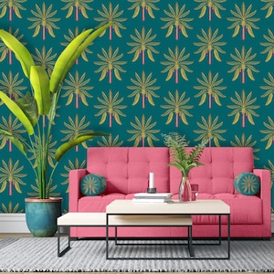 Palm Tree Wallpaper, Peel & Stick and Traditional Wallpaper, Designer Wallpaper, Tropical Mural, Removable Wallpaper, Sustainable Design