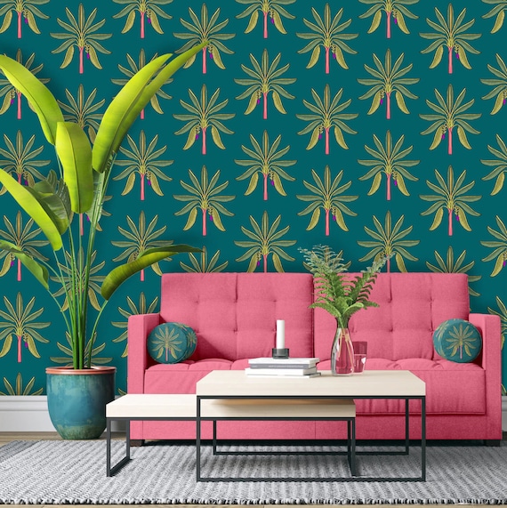 Palm Tree Wallpaper, Peel & Stick and Traditional Wallpaper, Designer Wallpaper, Tropical Mural, Removable Wallpaper, Sustainable Design