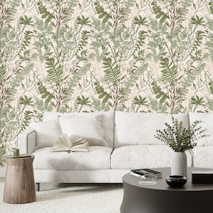 Botanische Farn-Tapete, Abziehen und Aufkleben und Traditionelle Tapete, Wald-Tapeten-Wandbild, Designer-Tapete, Baum, Natur-Tapete