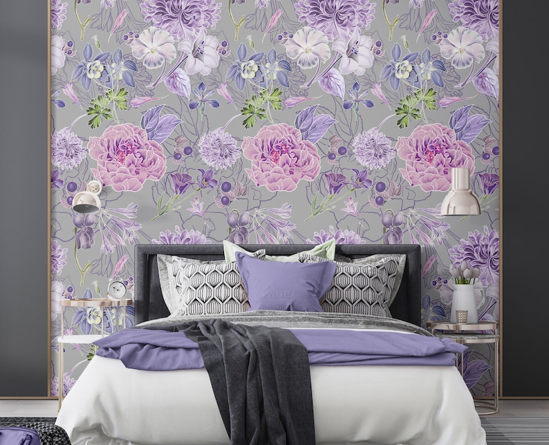 Artistic Mural Across a Purple And Grey Room