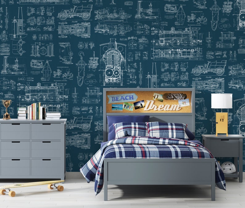 Blueprint Wallpaper, Peel & Stick and Traditional Wallpaper, Office Wallpaper, Topical Mural, Mechanical Wallpaper, Car Wallpaper image 3