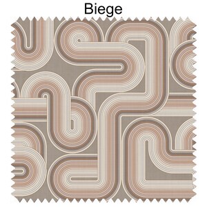 May include: Beige fabric with a repeating pattern of overlapping, curved lines in shades of brown, beige, and cream.