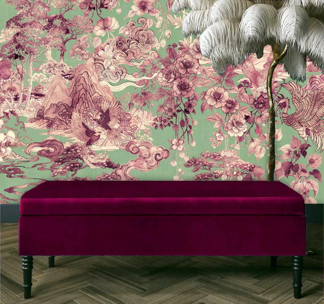 Chinoiserie Peel & Stick Wallpaper: Mother of Pearl Floral Pagoda ...