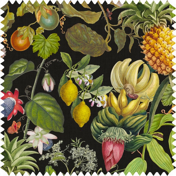 Heligan Fabric, Botanical Fabric, Pineapple Fabric, Floral Velvet Fabric, Waterproof Material, Organic Fabric | Tropical | Passion flower