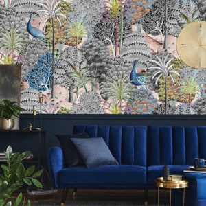 Rambagh Wallpaper Wandbild, Peel & Stick und Traditionelle Tapete, Mughal Tapete, Pfauentapete, Abnehmbare Designer Tapete