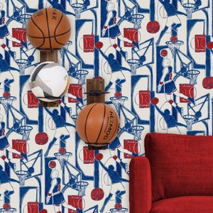 Carta da parati da basket, carta da parati tradizionale e staccabile, carta da parati murale sportiva, carta da parati per la camera dei ragazzi, decorazione per la sala giochi