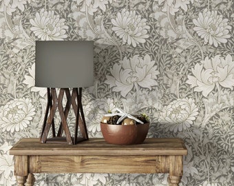 William Morris Chrysanthemum Toile Wallpaper, Peel & Stick en traditioneel behang, vintage behang, Art Nouveau behang, verwisselbaar