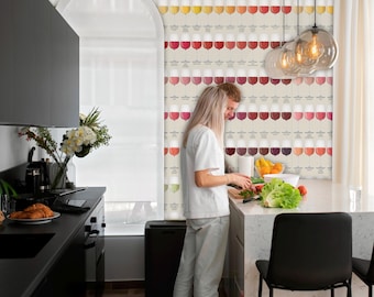 Wine Glass Wallpaper, Peel & Stick and Traditional Wallpaper, Whimsical Wallpaper, Removable Wallpaper, Geometric Wallpaper