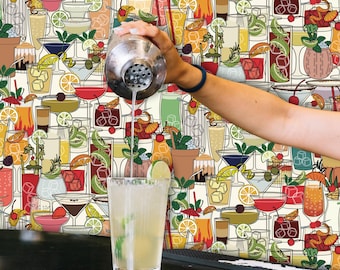 Cocktail Couture Wallpaper, Peel & Stick and Traditional Wallpaper, Bar Decor, Removable Wallpaper, Games Room Wallpaper