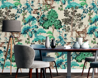 New Forest Deer Wallpaper, Peel & Stick and Traditional Wallpaper, Woodland Wallpaper Mural, Designer Wallpaper, Tree, Nature Wallpaper