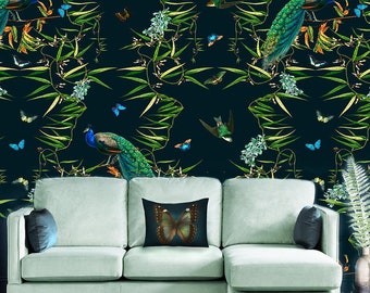 Peacock Chinoiseriebehang, Peel & Stick en traditioneel behang, bladerenbehang, vlinderbehang, designerbehang