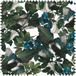 Magpie Fabric, Bird Fabric, Exotic Fabric, Designer Fabric, Floral Velvet Fabric, Waterproof Material, Organic Fabric, Eco Material