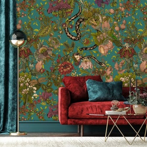 Elysian Botanical Wallpaper Wandbild, Peel & Stick Wallpaper und Traditionelle Tapete, Blumentapete, Abnehmbare Designer Tapete