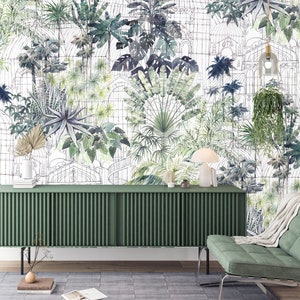 Das Palmenhaus in Kew Wallpaper Wandbild, Peel & Stick und Traditionelle Tapete, Tropische Tapete, Palmen-Tapete, Abnehmbare Tapete