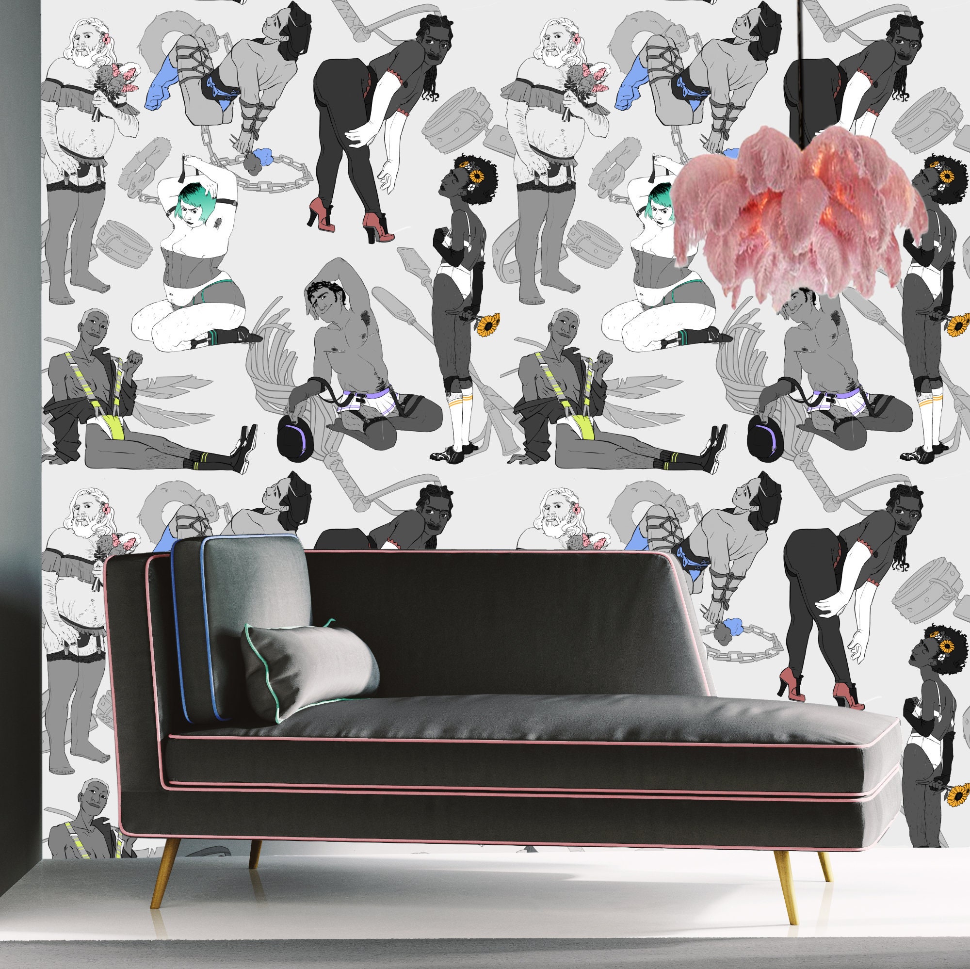 7 Shades of Grey Wallpaper, Peel & Stick and Traditional Wallpaper, Erotic Wallpaper, Sexy Wallpaper, Bedroom Wallpaper, Whimsical Wallpaper