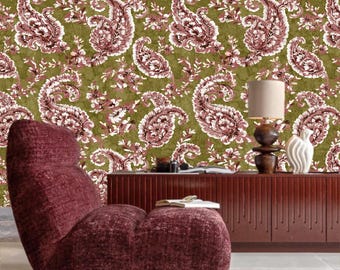 Papel pintado con estampado cachemir indio, papel pintado autoadhesivo y tradicional, papel pintado vintage, papel pintado bohemio, papel pintado de diseño, papel pintado étnico