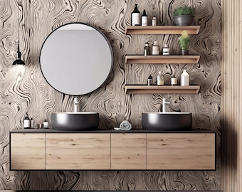 Carta da parati effetto legno / Murale moderno di lusso con motivi organici / Arredamento minimalista scandinavo / Carta da parati autoadesiva