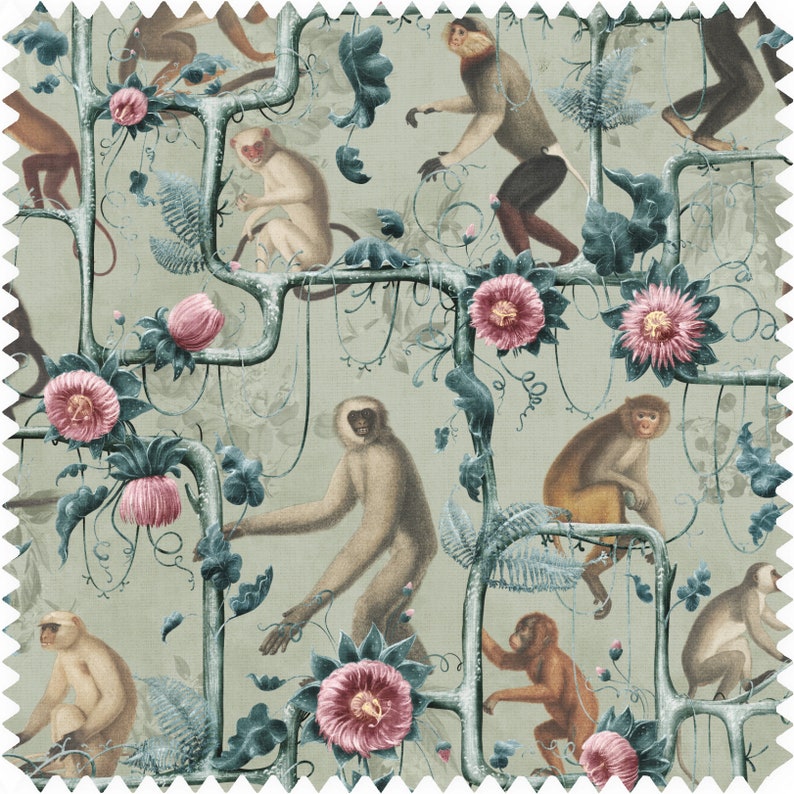 Patterned Monkeys Monkey Trellis Fabric, Vintage Monkey Fabric, Velvet Fabric | Material ...