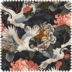Crane Fabric, Peony Fabric, Upholstery Fabric, Velvet Fabric | Material, Organic | Waterproof Canvas Fabric, Chinoiserie Fabric