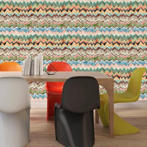 Carta da parati a zig-zag, carta da parati a zig-zag, carta da parati adesiva e tradizionale, carta da parati a righe, carta da parati per ufficio, decorazioni in stile boho