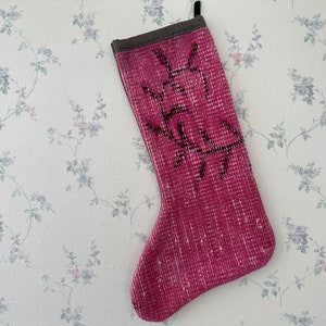 Vintage Turkish Rug Christmas Stocking: Pink Holiday Decor (6.3x17.3 inch)