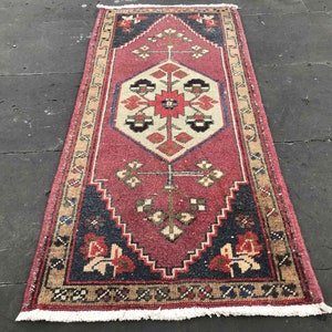 Vintage Turkish Wool Rug: Small Door Mat, Farmhouse Decor (1.5x3.4 ft)