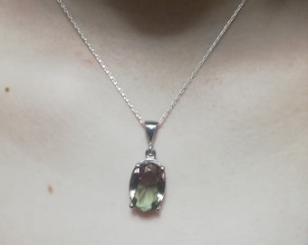 Handmade Sultanit Necklace ,Color Changing,Turkish Diaspore,925 Sterling Silver,Stone Size 16 MM, Silver  Chain