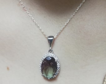 Color Changing,Turkish Diaspore,925 Sterling Silver,Stone Size4 CM *3.5CM,48 Inch Handmade Sultanite,Very Big Necklace Silver Chain,26gr