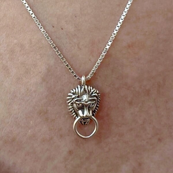 Lion Necklace, Lion Pendant, Lion Knocker Necklace, Leo Necklace, Leo Gifts, Door knocker Necklace, Silver Necklace