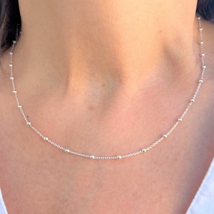 Sterling Silver Satellite Chain Necklace: Minimalist Layering Jewelry