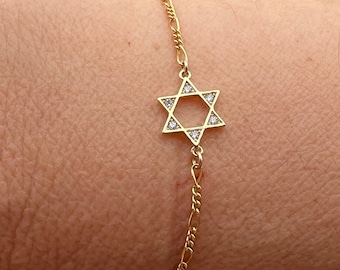 Star Of David Bracelet Gold, Star Of David Jewelry, Jewish Jewelry, Gold Magen David Bracelet, Judaica Jewelry, Bat Mitzvah Gift.