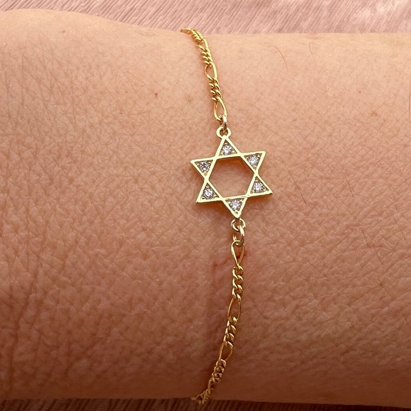 Star Of David Bracelet Gold, Star Of David Jewelry, Jewish Jewelry, Gold Magen David Bracelet, Judaica Jewelry, Bat Mitzvah Gift.