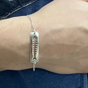 Sardine Fish Bracelet for Men, Men&#39;s Silver Bracelet, Fish Bones Bracelet, Mens Jewelry, Fish Skeleton Bracelet Gift For Boyfriend