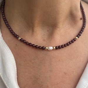 Garnet Necklace, Garnet Beaded Choker, January Birthstone Necklace, Elegant Necklace, Gift For Wife, Birthday Gift.