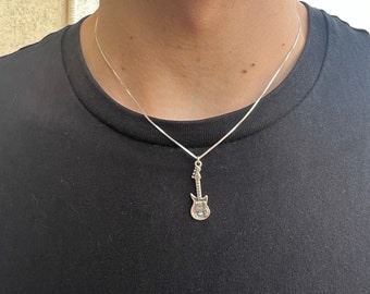 Silver Guitar Necklace, Guitar Gifts, Guitar Gifts For Men, Guitar Jewelry, Guitarist Gift, Mens Pendant Necklace,  Boyfriend Gift Ideas