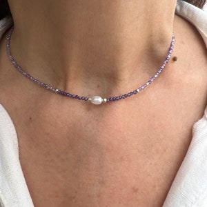 Amethyst Beaded Necklace, Amethyst Birthstone Necklace, Amethyst Choker Necklace, Purple Gemstone Necklace, Amethyst Gemstone Necklace