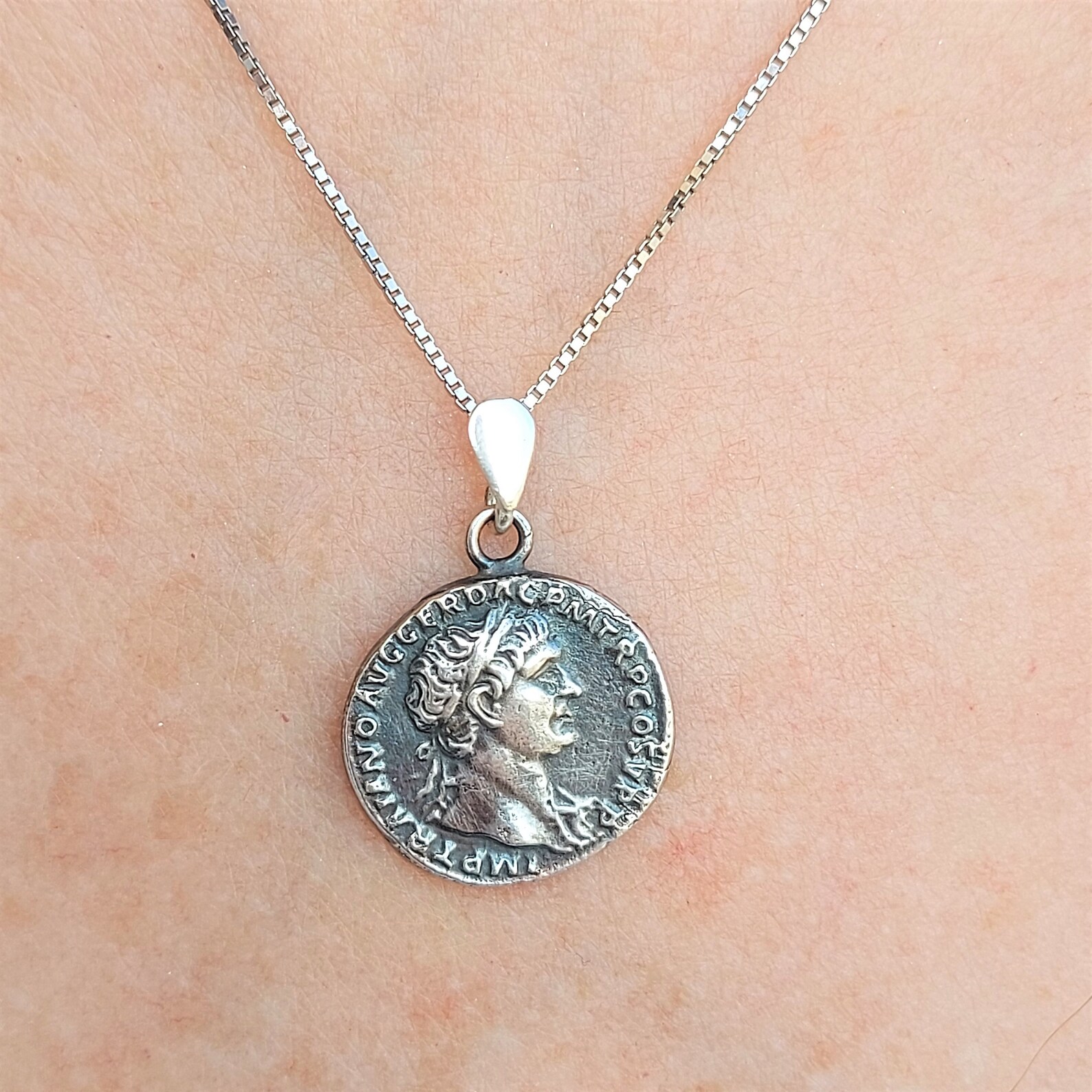 Sterling Silver Coin Necklace Medal Pendant Necklace Etsy