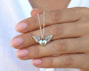 Collar de alas de ángel de la guarda, collar de alas de plata de ley, collar de protección, collar de ángel, collares para mujer, joyería hecha a mano