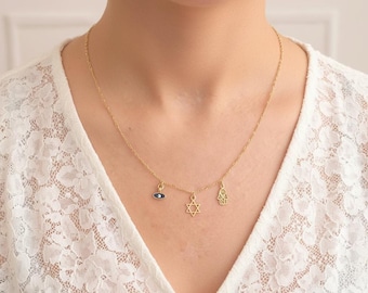 Star Of David Necklace, Jewish Star Necklace, Hamsa Necklace, Evil Eye Necklace, Protection Necklace, Bat Mitzvah Gift