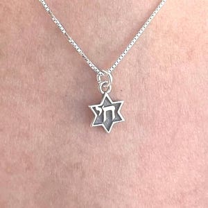Tiny Star Of David Necklace, Tiny Chai Necklace, Sterling Silver Chai Charm Necklace, Jewish Star Necklace, Jewish Gifts From Israel
