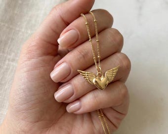 Collar de corazón con alas, collar de alas de ángel, collar de ángel de la guarda, regalo para novia, regalo para mejor amiga