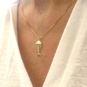 Fish Necklace Gold, Sardine Fish Necklace, Fish Charm Necklace, Lucky Charm Necklace, Pisces Necklace, Fish Gift, Gift For Host